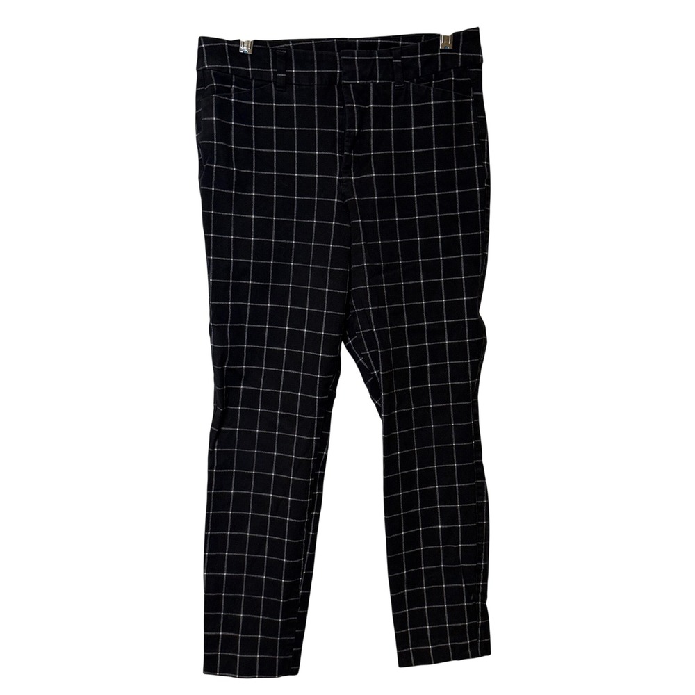 Old Navy Pixie Pants Women 4 Black White Windowpane Plaid High Rise Ankle‎ Slim